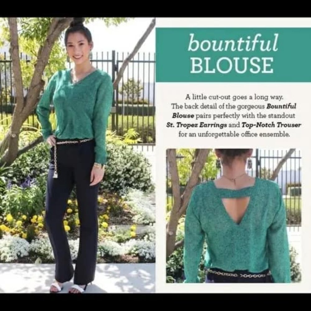 CAbi Bountiful Blouse Front & Back V Cut Out Tunic Top #5208